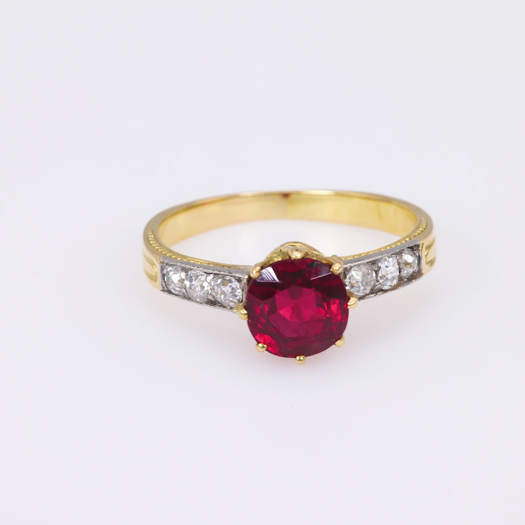 Edwardian Spinel Diamond 18K Yellow Gold Ring
