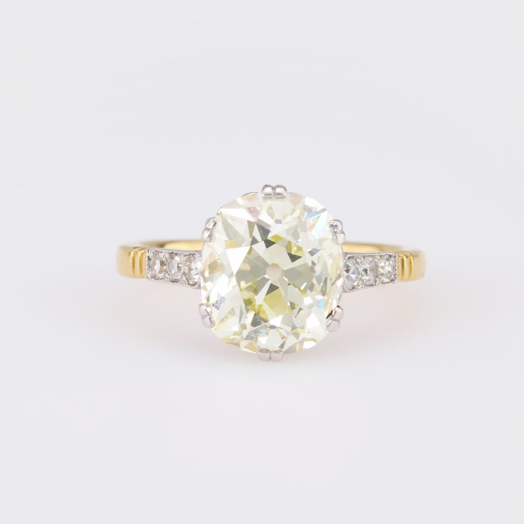 GIA 4.07 Carat Cushion Cut Diamond 18K Yellow Gold Engagement Ring