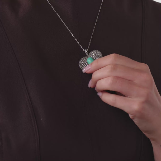 Victorian turquoise diamond silver heart pendant necklace