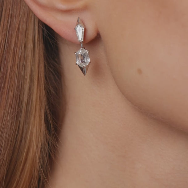 Lugano GIA 5.33 carat hexagonal cut diamond 18k white gold enamel earrings Earrings Lugano