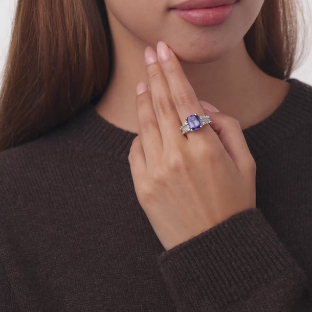 Vintage 5.50 carat tanzanite diamond 18k white gold ring