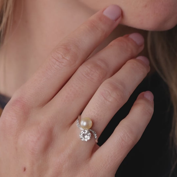 Edwardian diamond pearl platinum Toi Et Moi engagement ring Rings Jack Weir & Sons