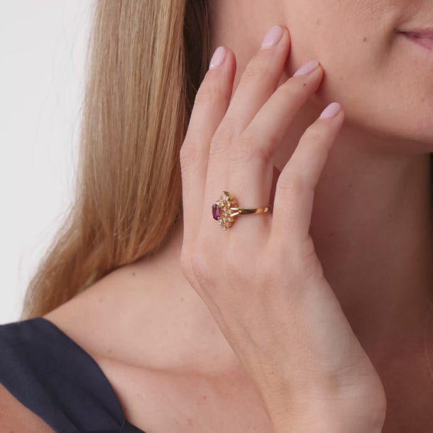 Vintage ruby diamond 18k yellow gold cluster ring