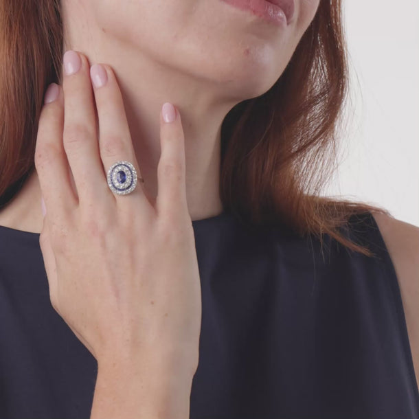 Art Deco GIA 1.20 carat no heat sapphire diamond platinum halo ring