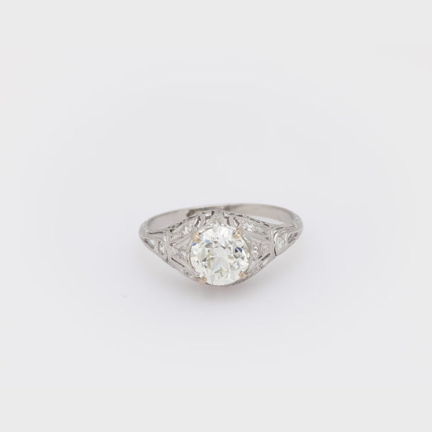 Art Deco GIA 1.62 carat diamond platinum engagement ring