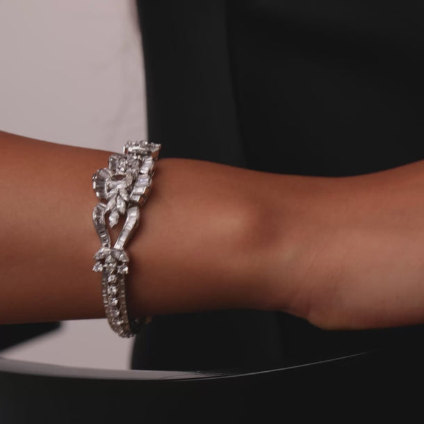 Mid Century GIA 11.00 carat total weight diamond platinum bracelet