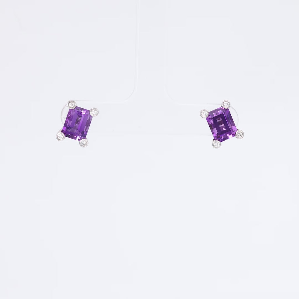 Modern Amethyst Diamond White Gold Stud Earrings