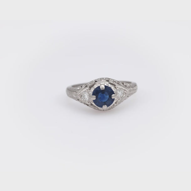 Art Deco sapphire diamond platinum engagement ring Jack Weir & Sons