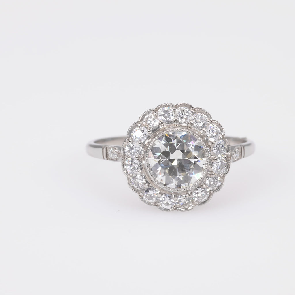 Art Deco Inspired 1.01 Carat Diamond Platinum Cluster Ring