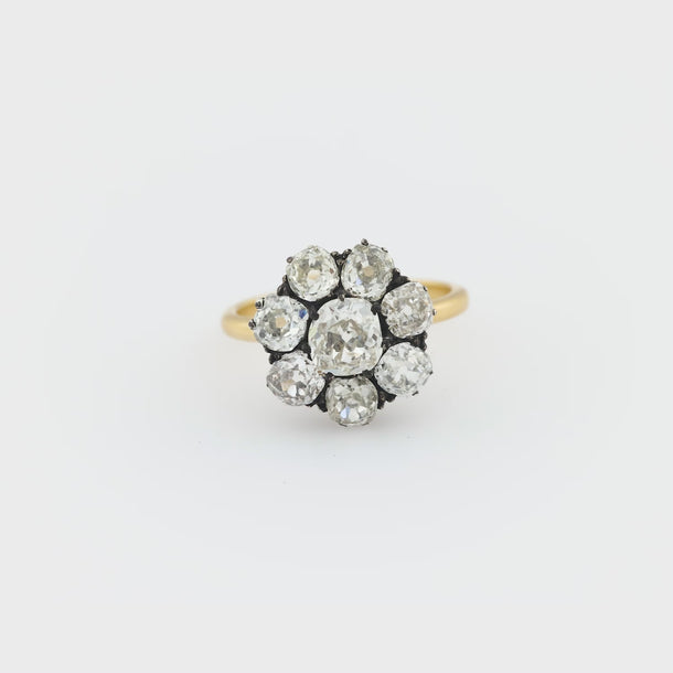 Victorian 3.70 carat diamond 18k yellow gold and silver cluster ring Jack Weir & Sons