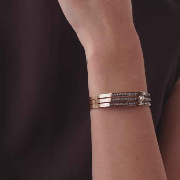 French Victorian pearl diamond 18k rose gold and silver bracelet