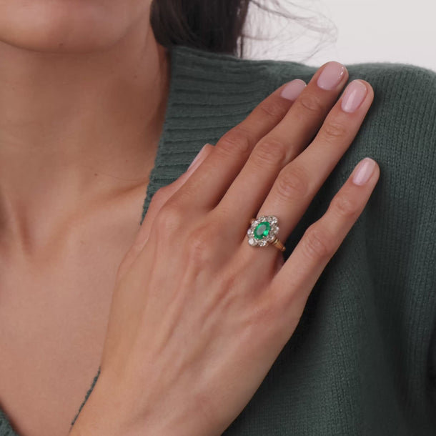 Victorian emerald diamond 18k yellow gold silver top cluster ring Rings Jack Weir & Sons