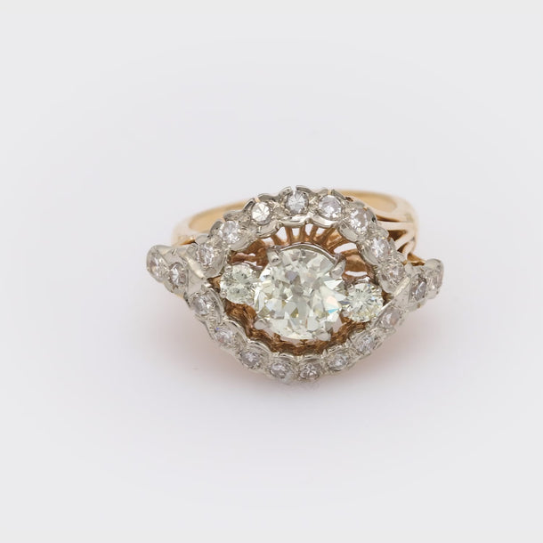 Retro GIA 1.72 carat old mine cut diamond 14k gold cocktail ring Jack Weir & Sons