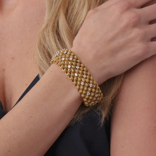 Bold French Mid Century 4.00 carat diamond 18k yellow gold bracelet