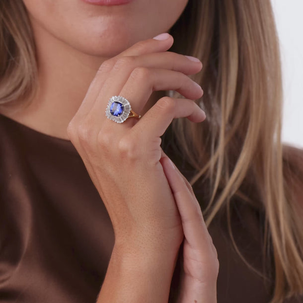 AGL 3.06 carat Ceylon sapphire diamond 18k yellow gold platinum ballerina ring