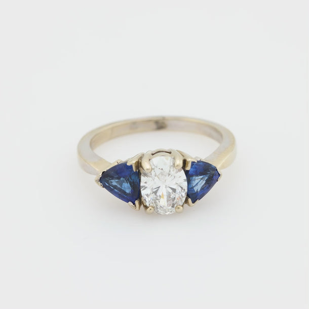 GIA 1.00 carat oval cut diamond sapphire 14k white gold engagement ring Ring Jack Weir & Sons