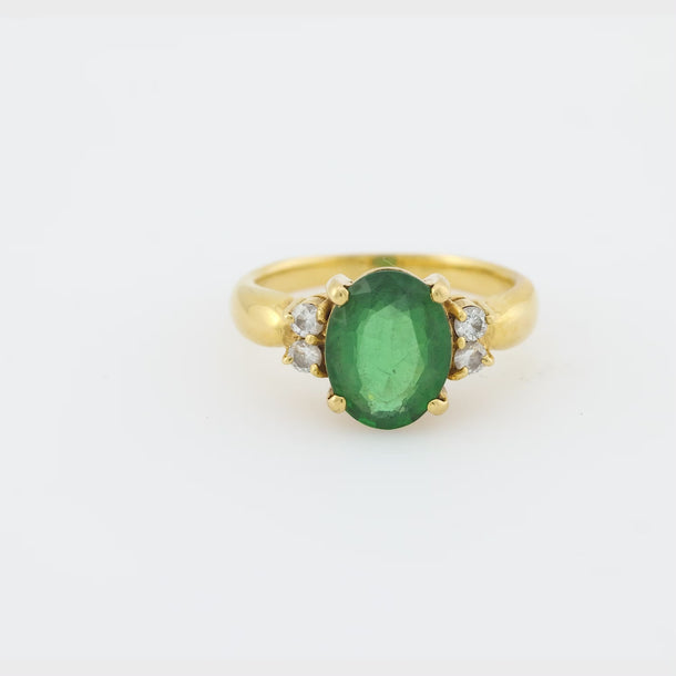 Vintage 2.16 carat green tourmaline diamond 18k yellow gold ring Jack Weir & Sons