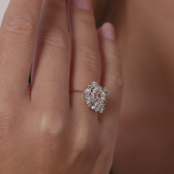 Vintage GIA 1.03 carat old mine cut diamond cluster 18k white gold ring Rings Jack Weir & Sons