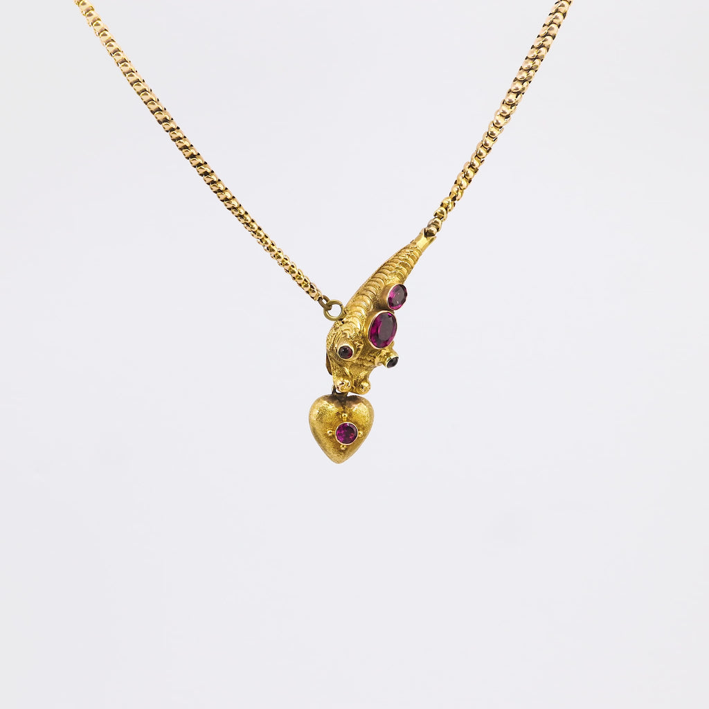 Fabulous antique garnet 14k yellow gold snake necklace