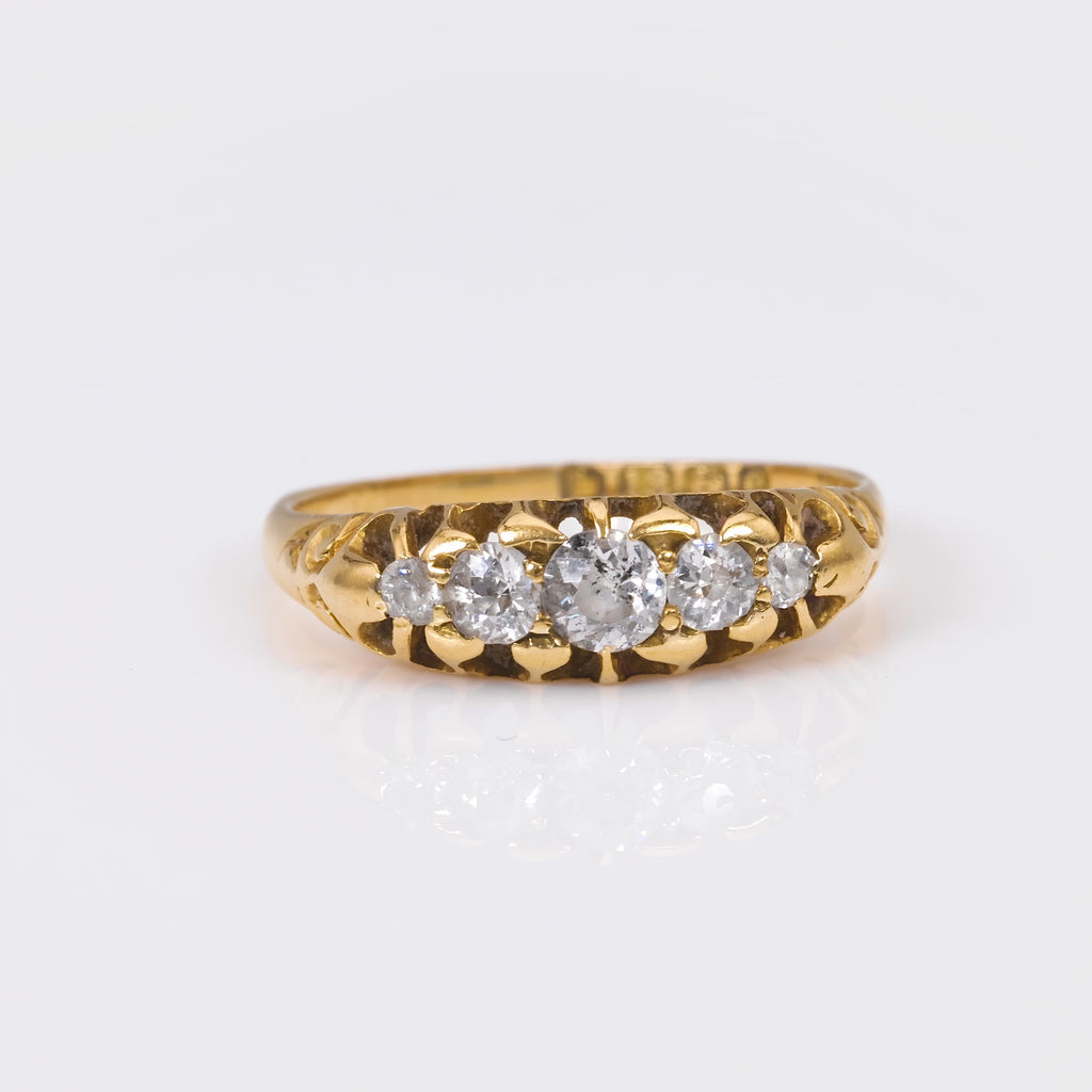 Victorian Diamond 18K Yellow Gold Five Stone Ring