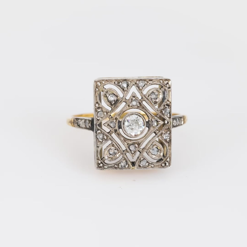 Victorian diamond 18k yellow gold square ring