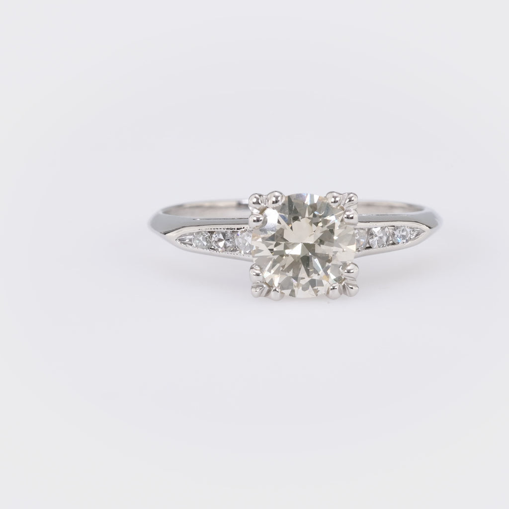 Mid-Century GIA 1.33 Carat Round Brilliant Diamond Platinum Engagement Ring