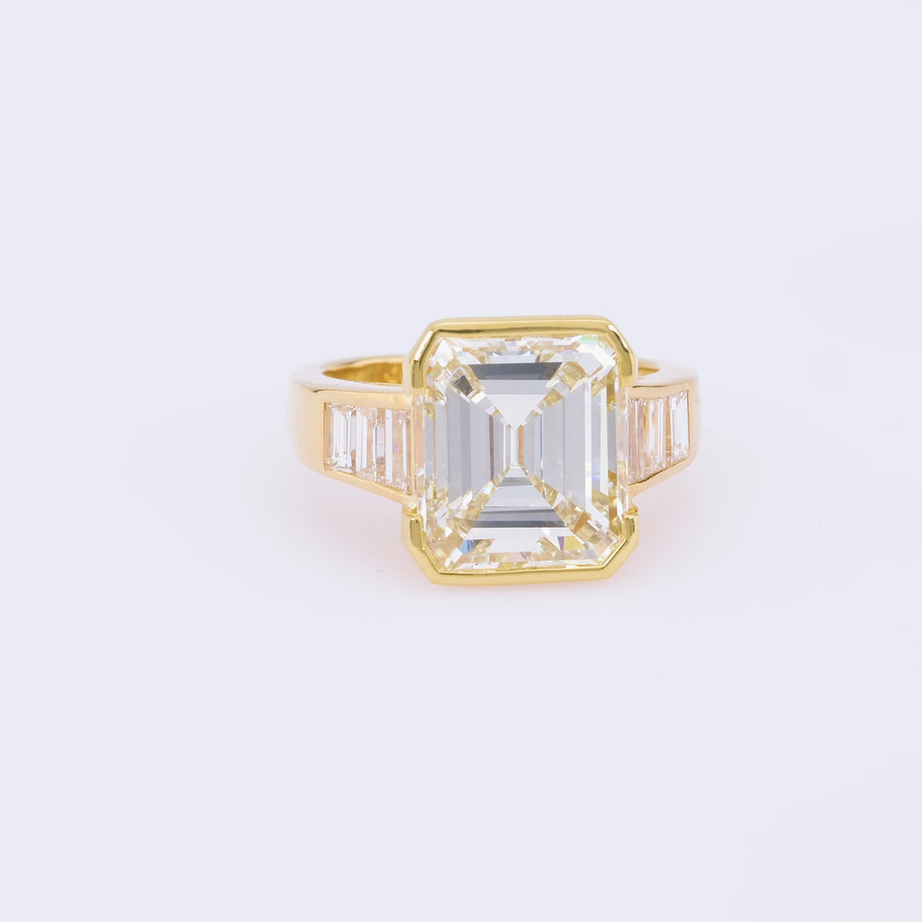 French GIA 7.4 Carat Asscher Cut Diamond 18K Yellow Gold Engagement Ring