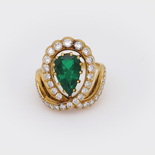 Vintage A. Reza 1.90 carat emerald diamond 18k yellow gold cocktail ring Jack Weir & Sons