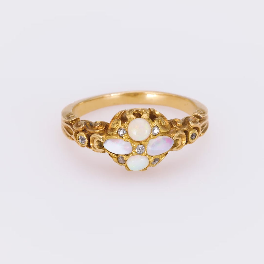 Victorian Opal Diamond Yellow Gold Cluster Ring