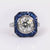 Art Deco GIA 3.68 Carat Old European Diamond Sapphire Platinum Cluster Ring