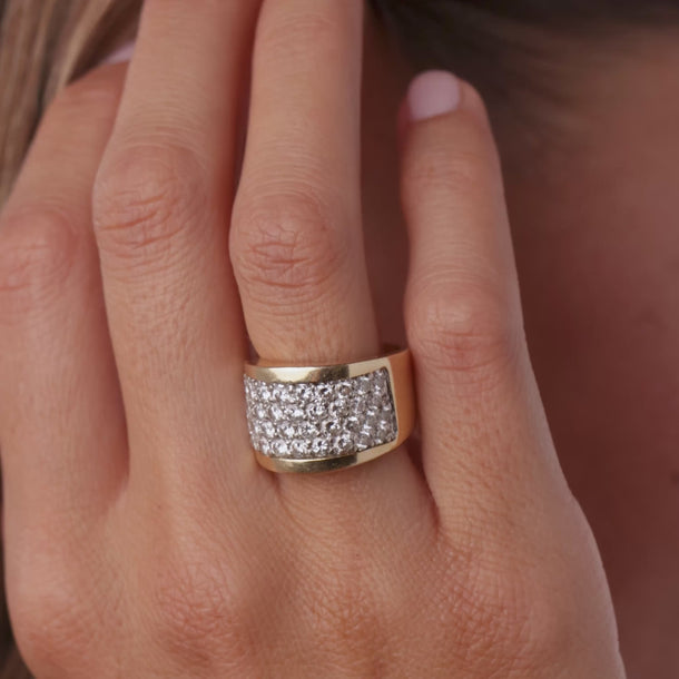 Vintage 1.80 carat diamond 14k yellow and white gold band ring