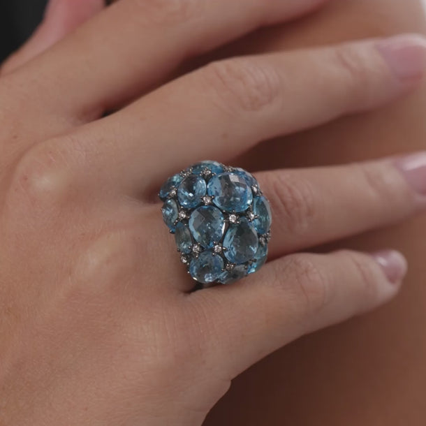 Vintage 25.00 carat blue topaz 18k gold cocktail ring Rings Jack Weir & Sons