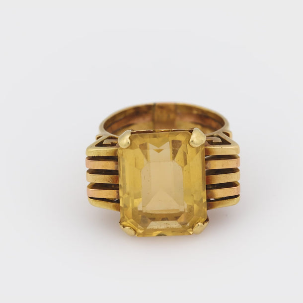 Retro 9.10 carat citrine 18k yellow gold cocktail ring Jack Weir & Sons