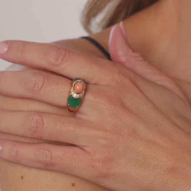 Cartier French diamond coral chrysoprase 18k yellow gold ring Rings Cartier