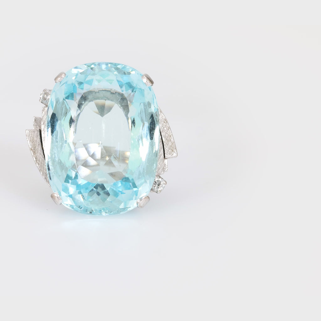 Mid Century 27 carat aquamarine diamond 18k white gold cocktail ring Jack Weir & Sons