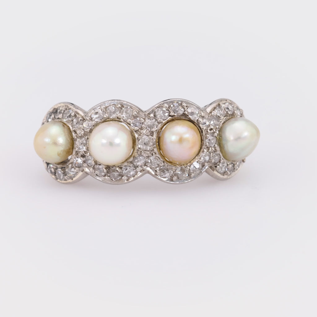 Edwardian natural pearl diamond platinum ring