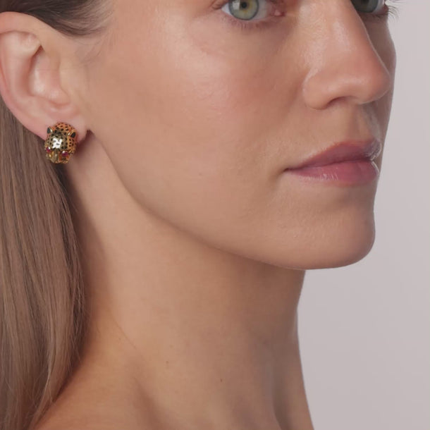 David Webb ruby 18k yellow gold leopard earrings Earrings David Webb