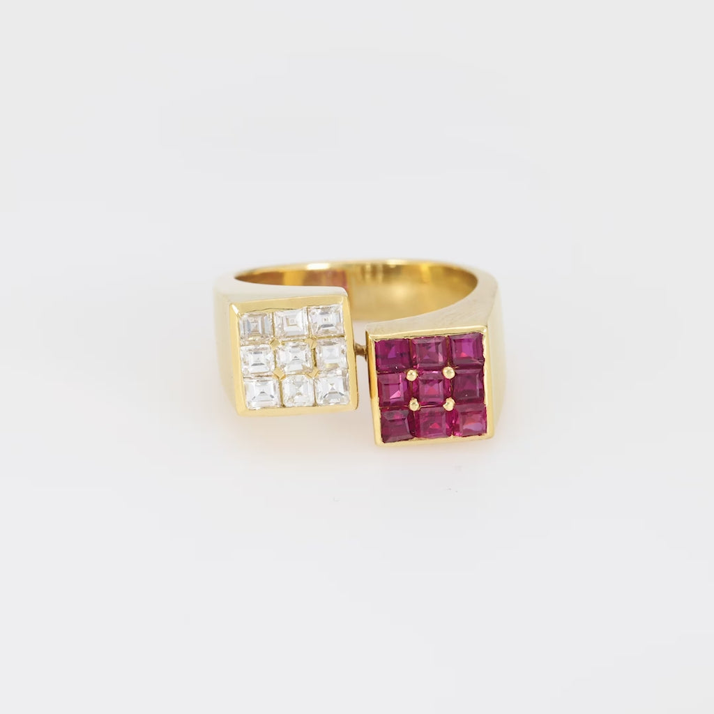 Retro ruby diamond 18k yellow gold bypass ring Jack Weir & Sons