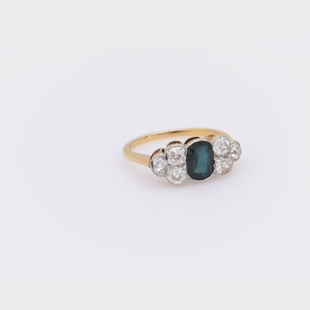 Victorian 1 carat sapphire diamond 18k yellow gold ring Jack Weir & Sons