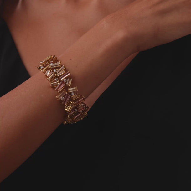 Vintage imperial topaz diamond 18k yellow gold bracelet