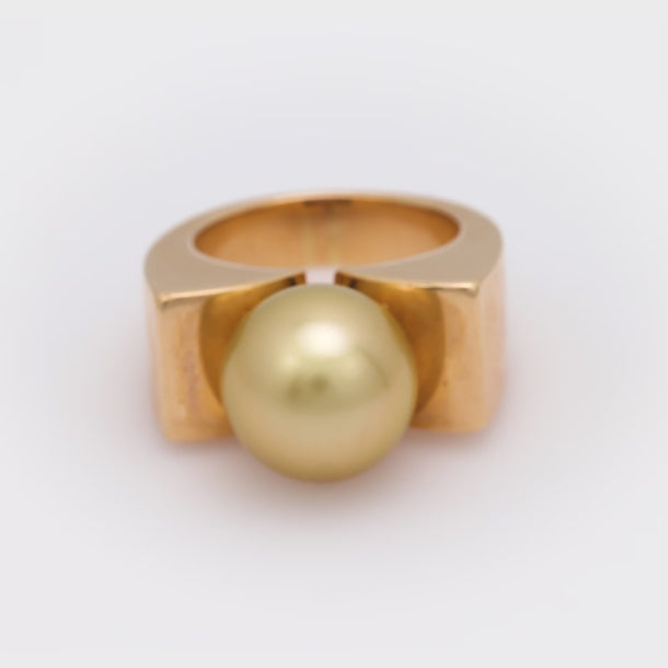 French vintage pearl 18k rose gold cocktail ring Jack Weir & Sons