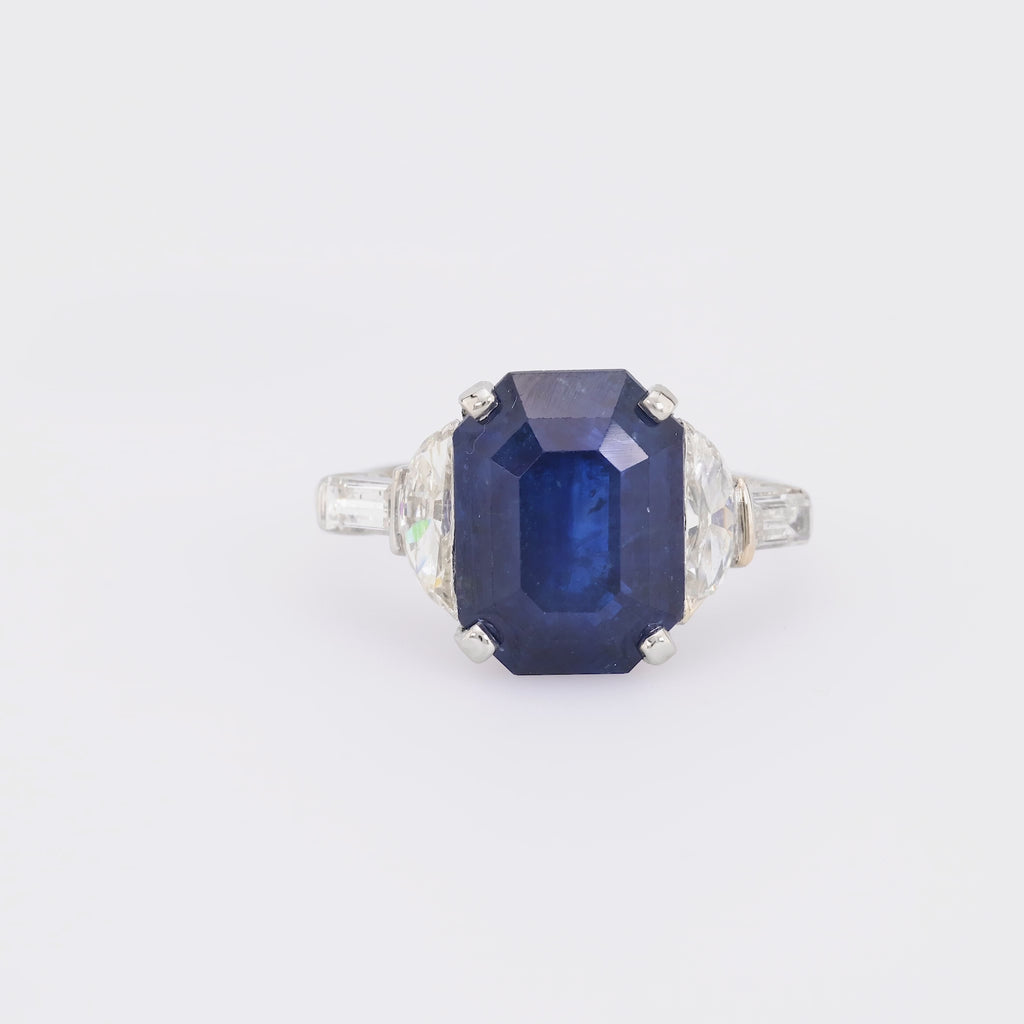 GIA 5.69 carat octagonal cut blue sapphire diamond platinum ring Jack Weir & Sons