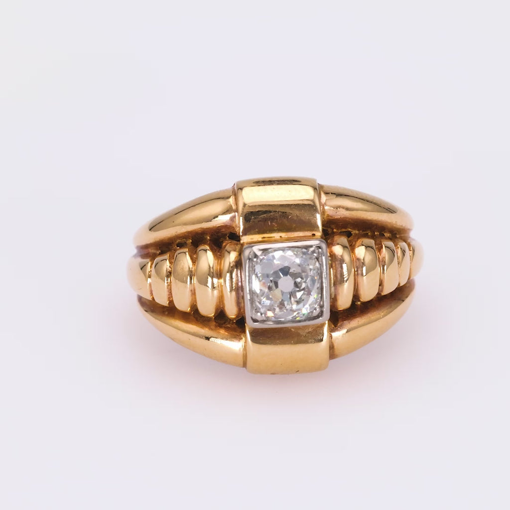 Retro Diamond Yellow Gold Engagement Ring
