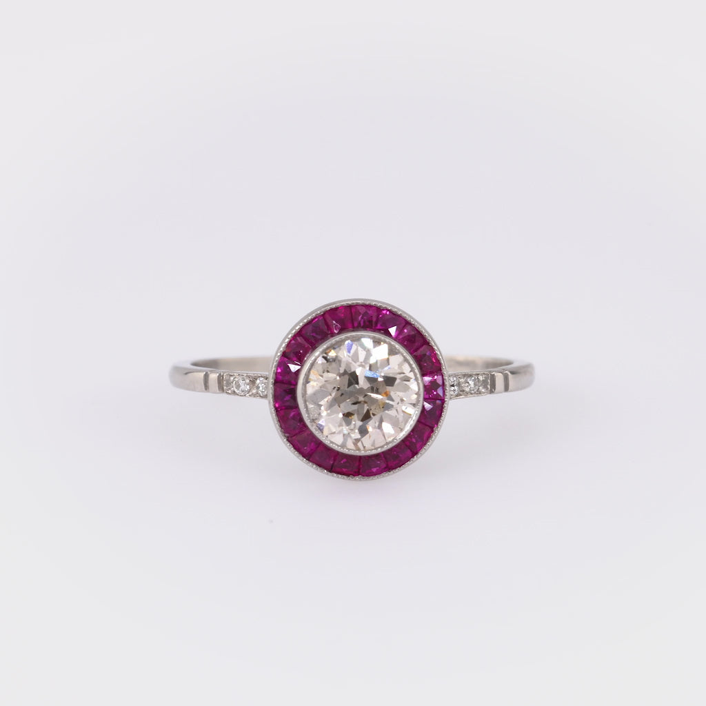 Art Deco Style Diamond Ruby Platinum Target Ring Rings Jack Weir & Sons