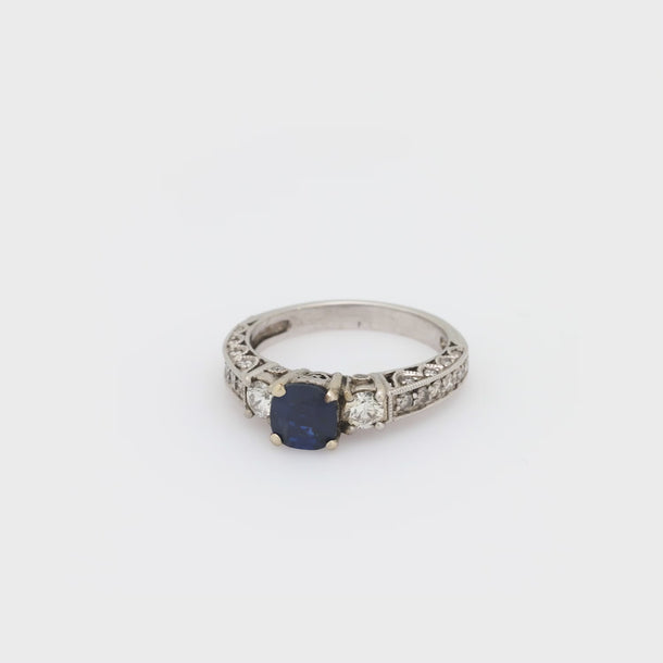 Vintage sapphire diamond 14k white gold ring Jack Weir & Sons