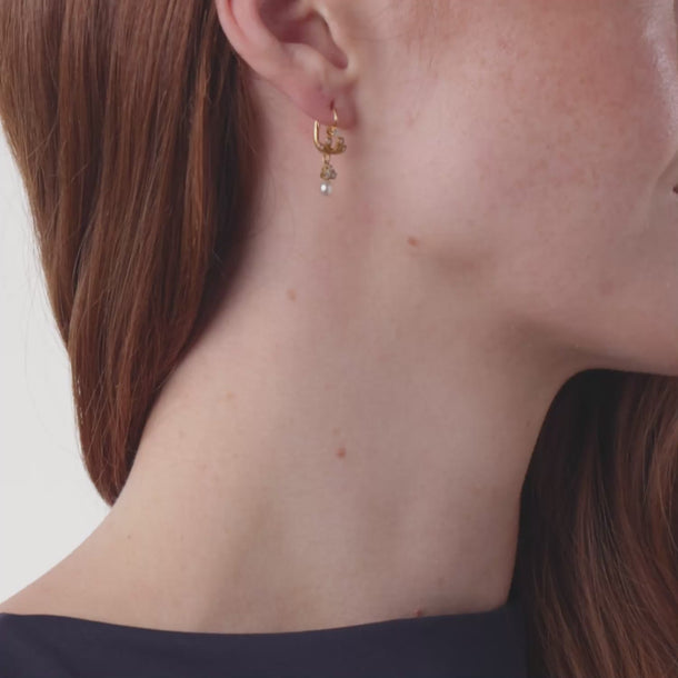 Victorian pearl diamond 18k yellow gold dainty earrings