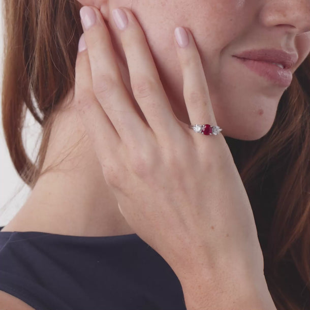 Vintage GIA 1.25 carat Burma ruby diamond platinum three stone ring