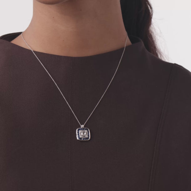 Contemporary 3.20 carat sapphire diamond 14k white gold necklace