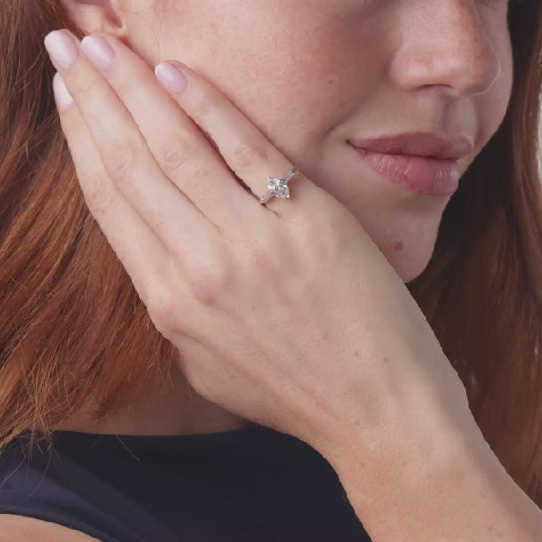 Mid Century GIA 0.88 marquise cut diamond platinum engagement ring