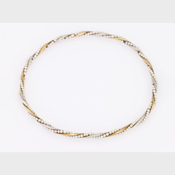 Antique seed pearl 18k yellow gold twisted bangle Bracelets Jack Weir & Sons